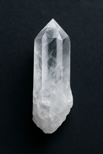 Raw clear Quartz crystal on a black background