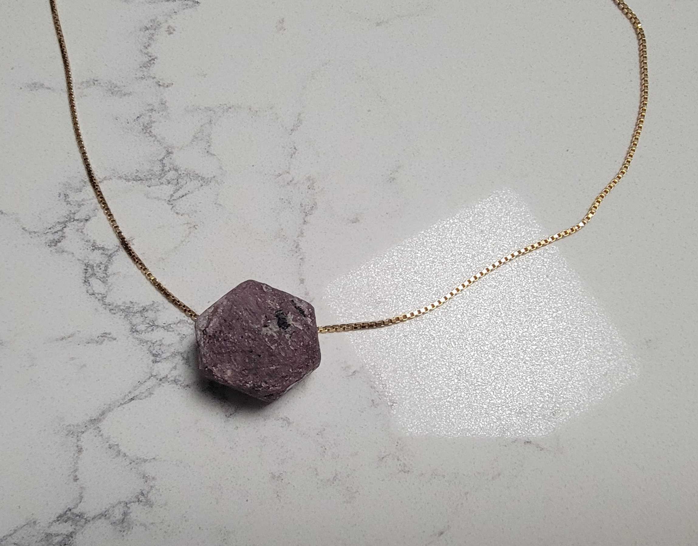 Raw Ruby hexagon bead necklace