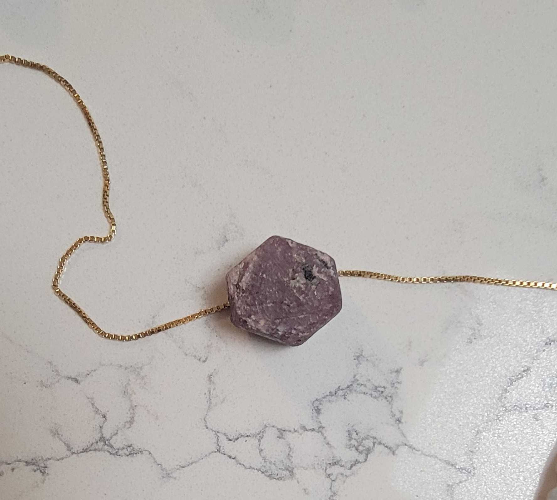 Raw Ruby hexagon bead necklace