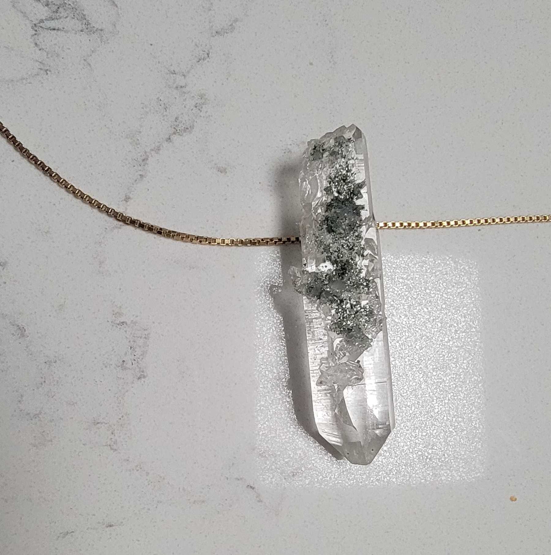 Chlorite in Quartz Pendant with 14k gold necklase