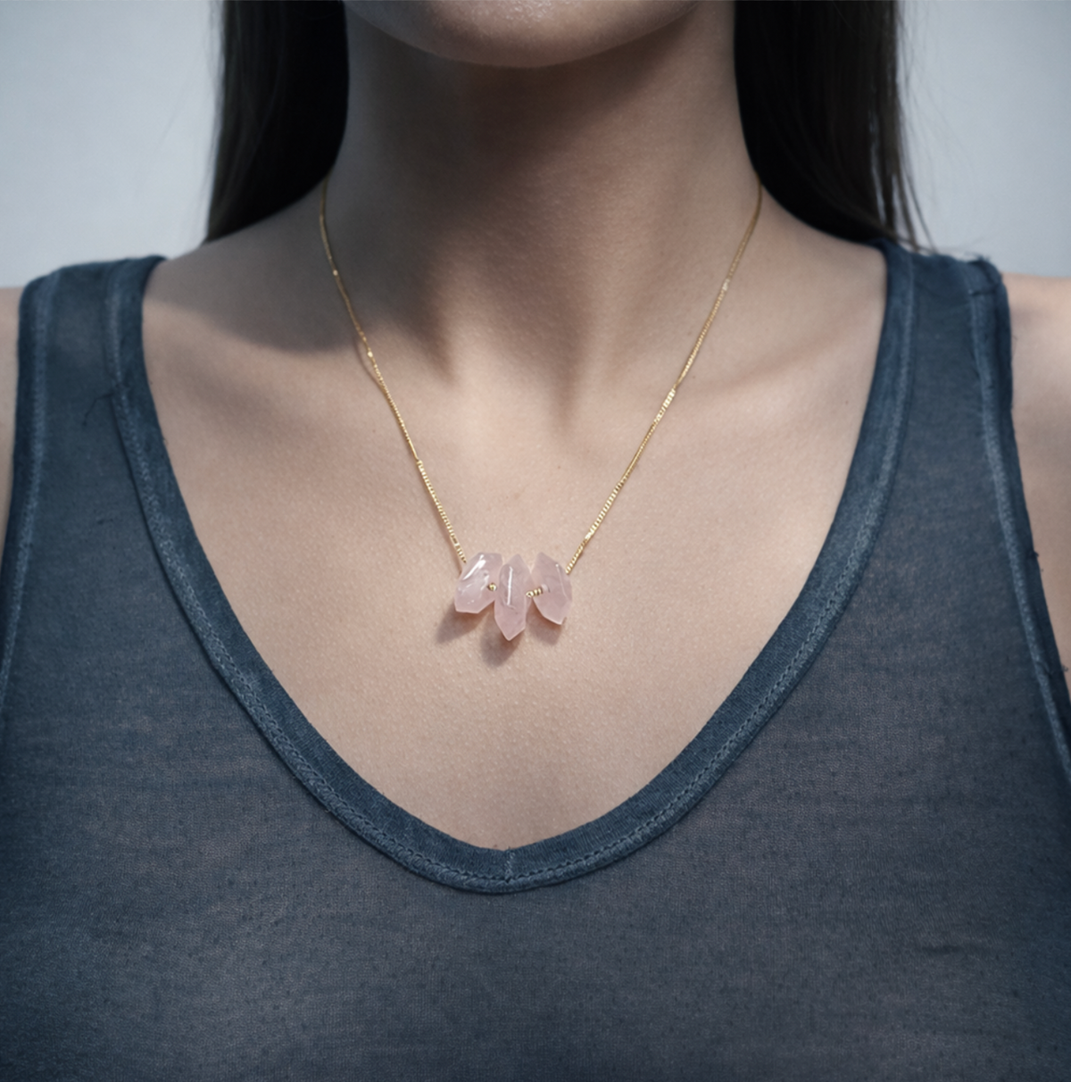 Origins Pendant 3-Stone Rose Quartz