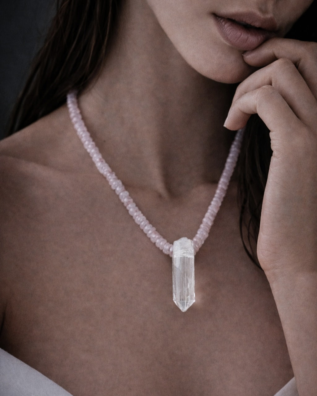 Origins Beaded Necklace Clear Quartz & Rose Quartz