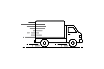 line art depicting "shipping" or box truck moving in a direction