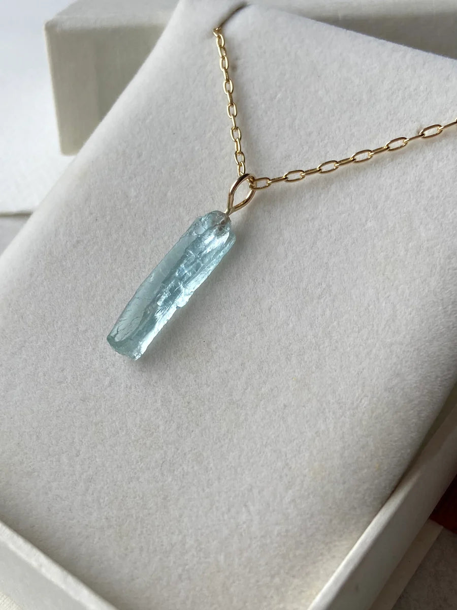 Raw Aquamarine Crystal Pendant Necklace